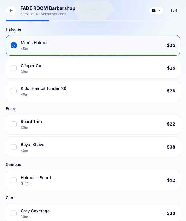 Zabook online booking wizard